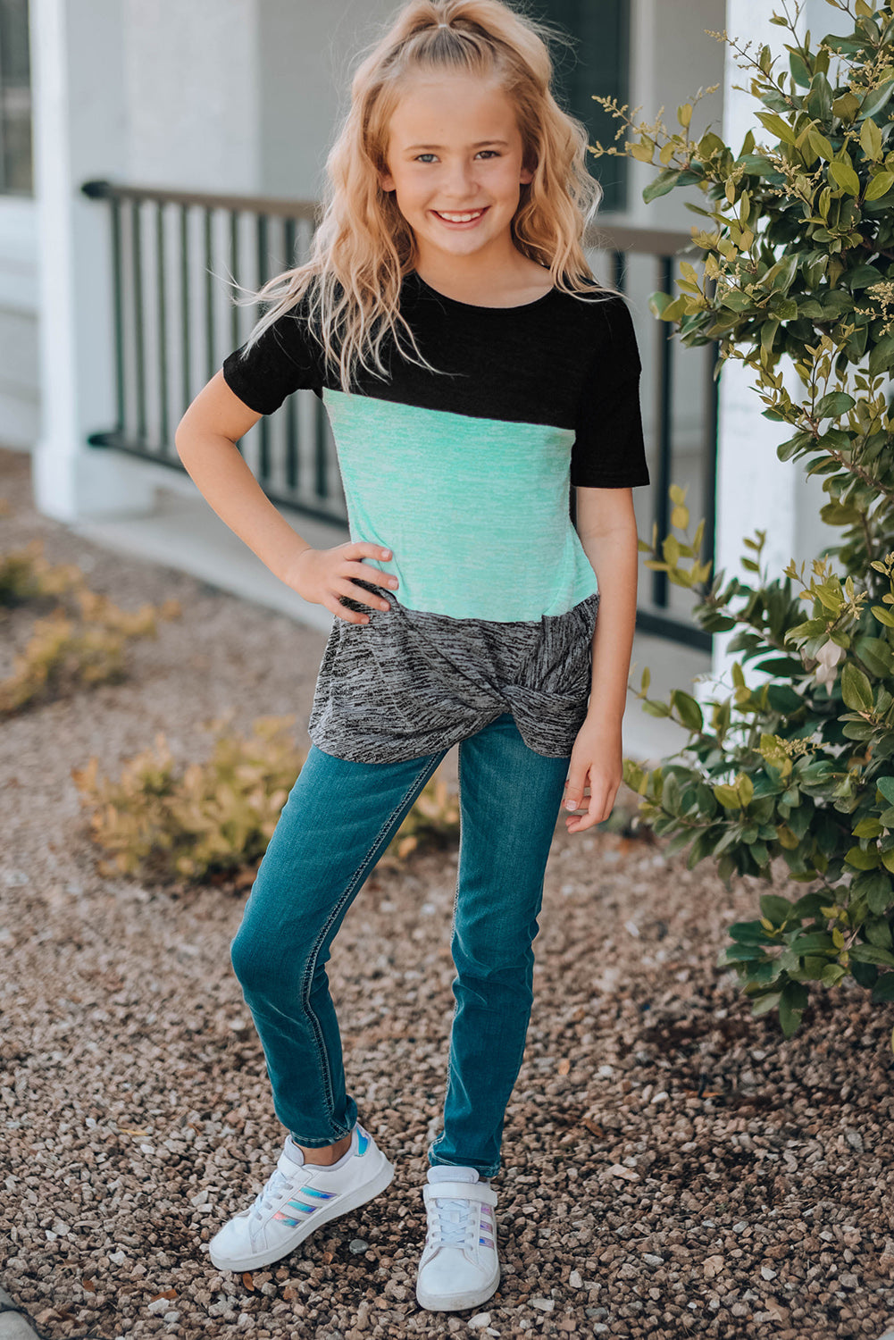 Girls Color Block Twisted Tunic Tee