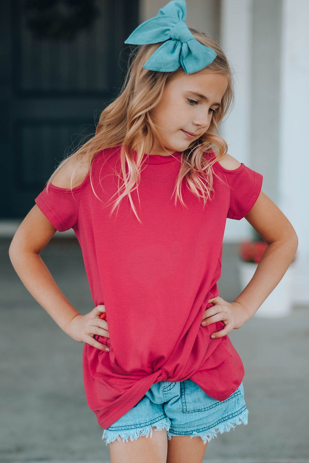 Girls Cold-Shoulder Twist Front T-Shirt