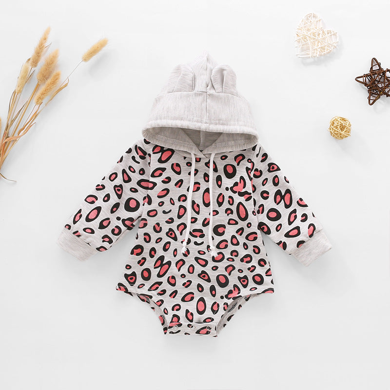 Baby Leopard Print Drawstring Hooded Bodysuit